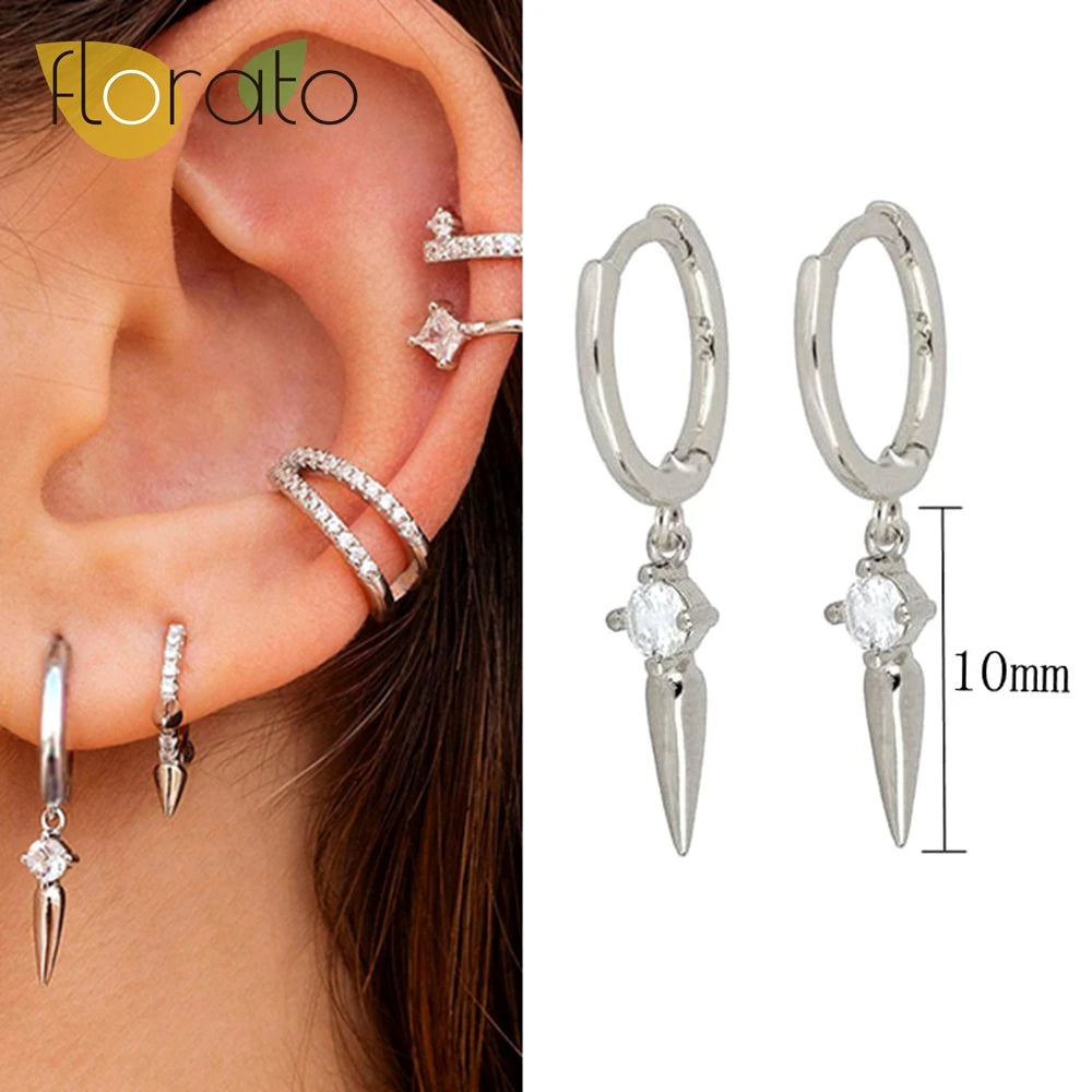 YUXINTOME 925 Sterling Silver Ear Needle Rivet Cone Buckle Piercing Huggie Hoop Earrings for Women Jewelry Accessories Earrings