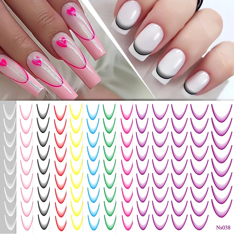 White Black French Line Nail Stickers Stripe 3D Gradient Lines Sliders DIY Stickers for Nails Nail Accessories Manicure Decor