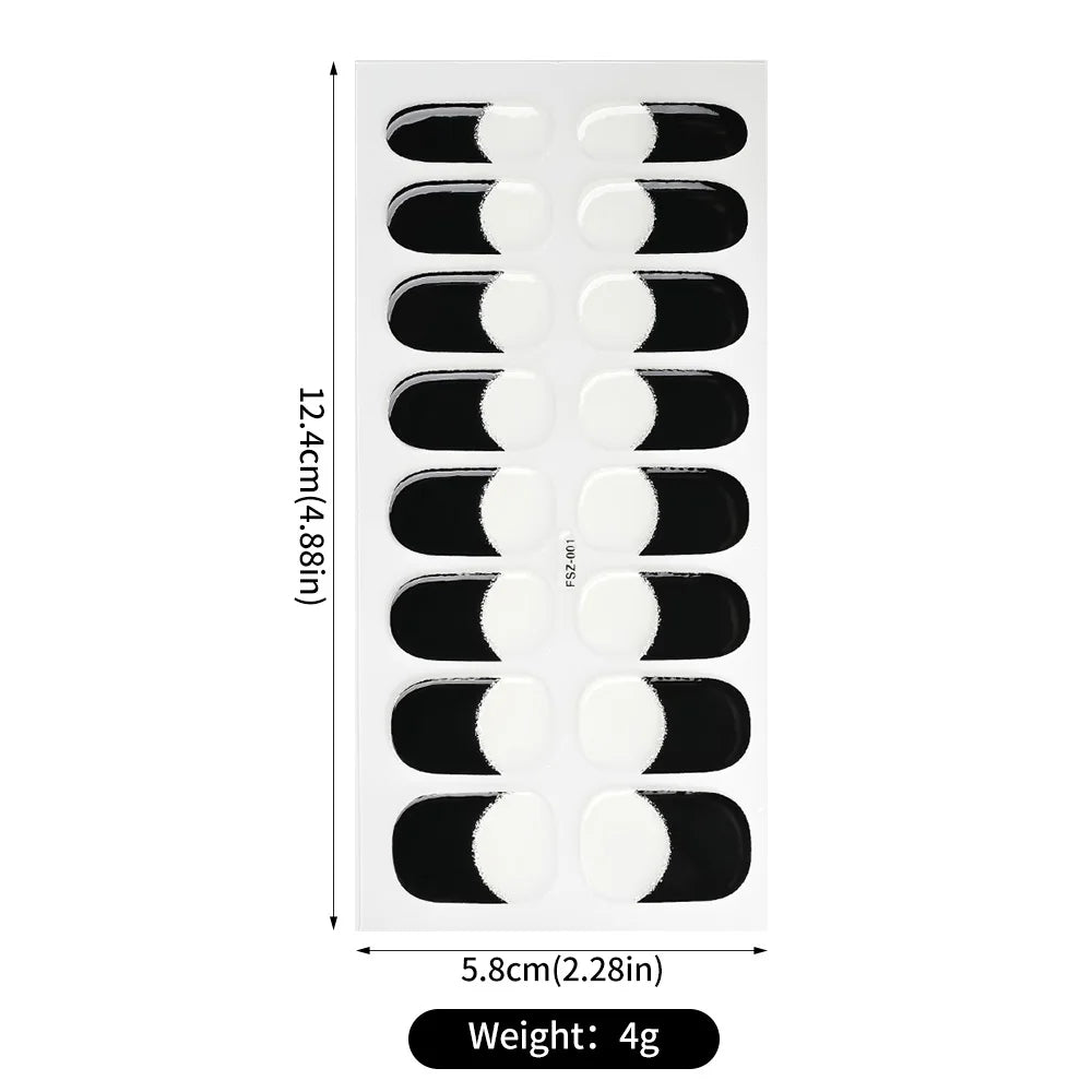 16Tips French UV Semi-Cured Nail Art Stickers 6-colors Full Cover Gel Nail Decal LongLasting For UV Lamp Adhesive Manicure Patch