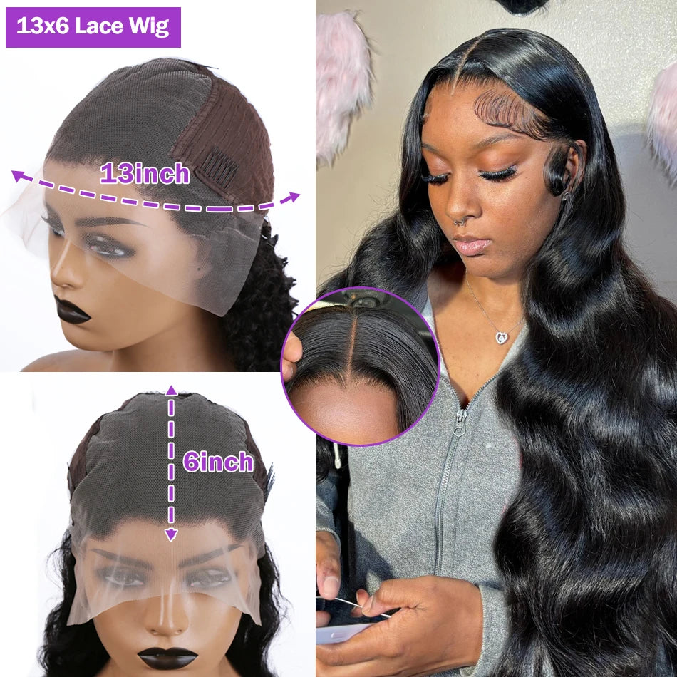 13x6 HD Transparent Body Wave Lace Frontal Human Hair Wig 30 40 Inch 13x7 Lace Front Wig 250 Density 6x6 Glueless Closure Wigs