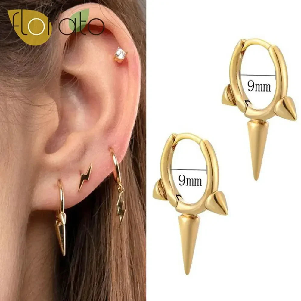 YUXINTOME 925 Sterling Silver Ear Needle Rivet Cone Buckle Piercing Huggie Hoop Earrings for Women Jewelry Accessories Earrings