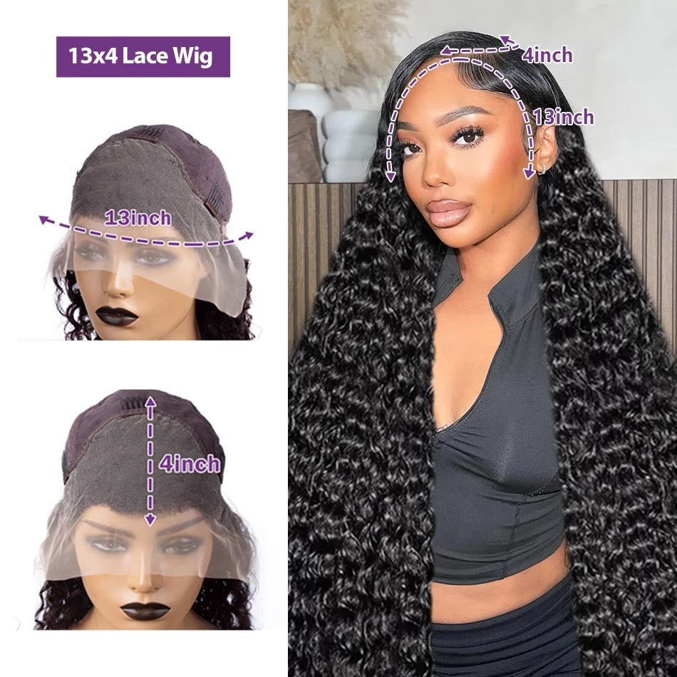 250 Density 13x6 13x7 HD Transparent Lace Frontal Wig 30 40 Inch Deep Wave 6x6 Closure Glueless Wig Human Hair 13x4 Curly Wigs