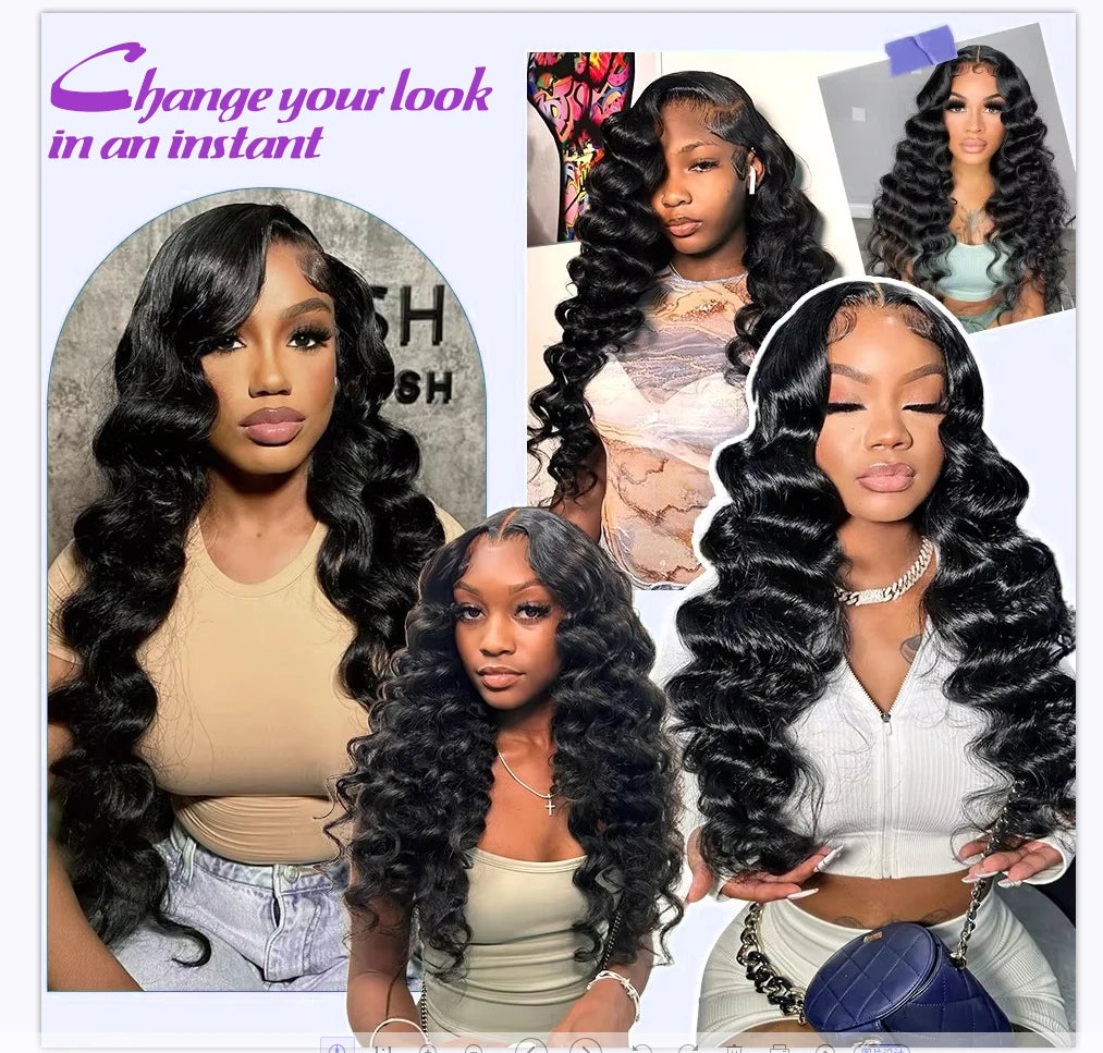 250 Density Loose Wave 13x6 HD Lace Front Wigs Human Hair Brazilian 30 40 Inch 13x4 Deep Curly Wave Lace Frontal Wig For Women