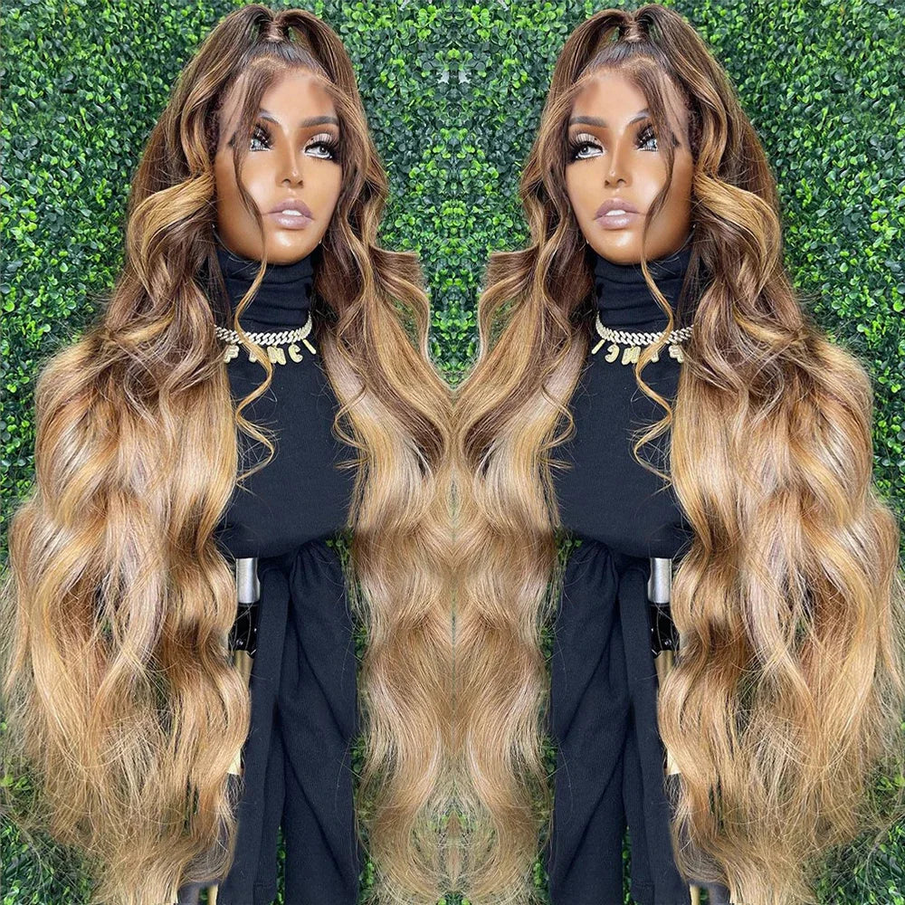 250% Body Wave Glueless Wig Highlight Ombre 7x5 Lace Frontal Wig Brazilian 4/27 Color Ready To Go 13x4 Human Hair Wigs For Women