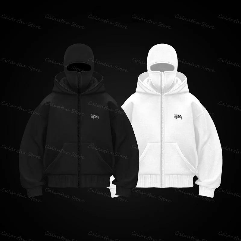 Men's Balaclava Zip Hoodie Winter Warm Casual Sweatshirt with Hooded Face Mask Zipper Design Sports Jacket Outdoor Activities