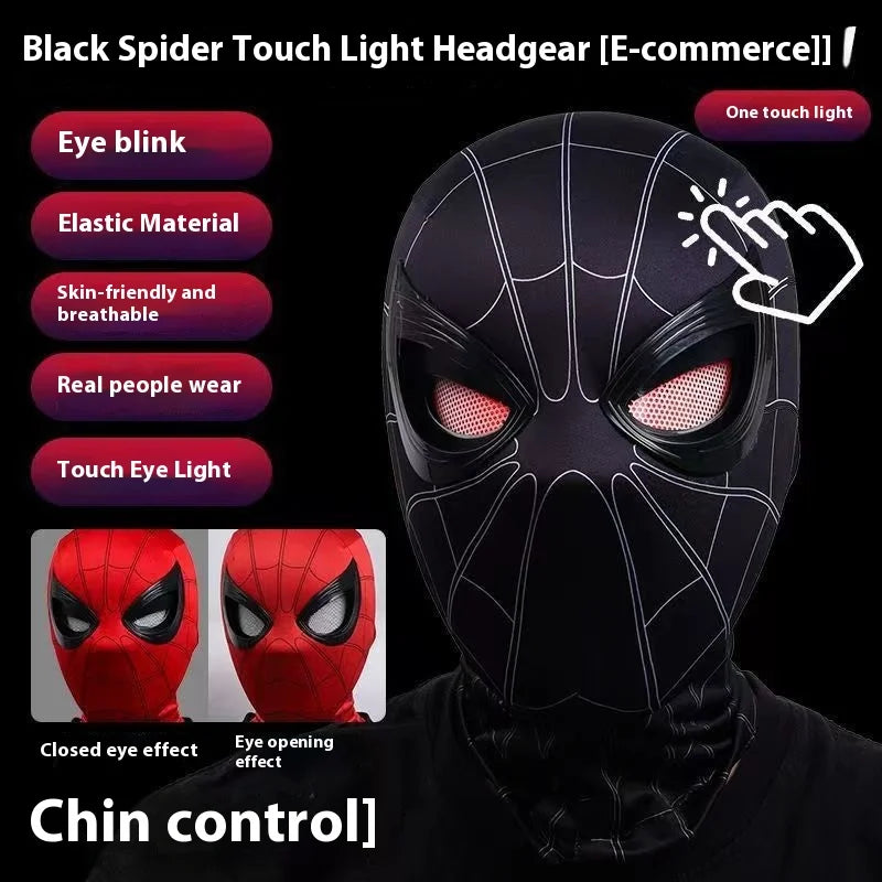 Halloween Spider Man Headset Eye Movement Touch Luminous Mask Funny Cool Role Playing Ring Remote Control Electric Blink Mask