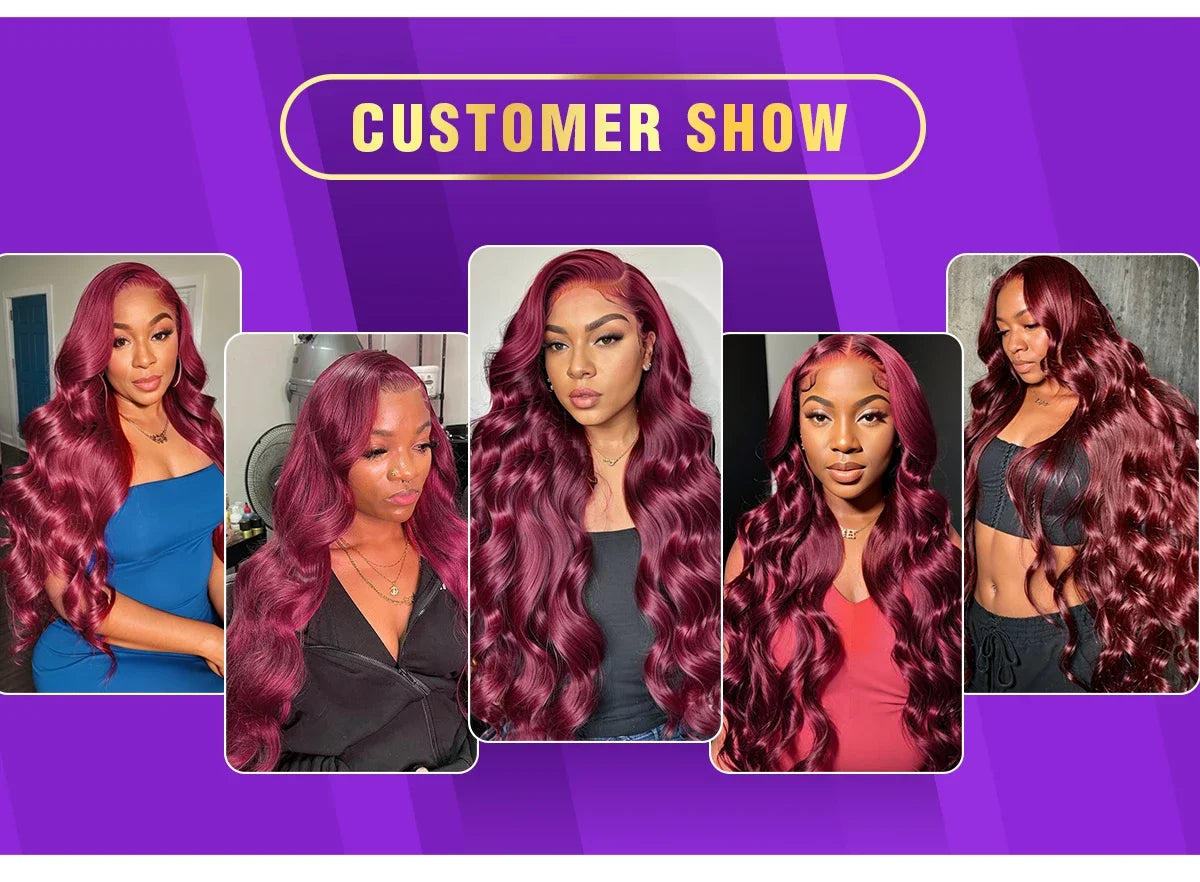 180 Density Burgundy 13x6 HD Lace Frontal Wig 99j Body Wave 13x4 Lace Front Human Hair Brazilian Human Hair 30 34 Inch