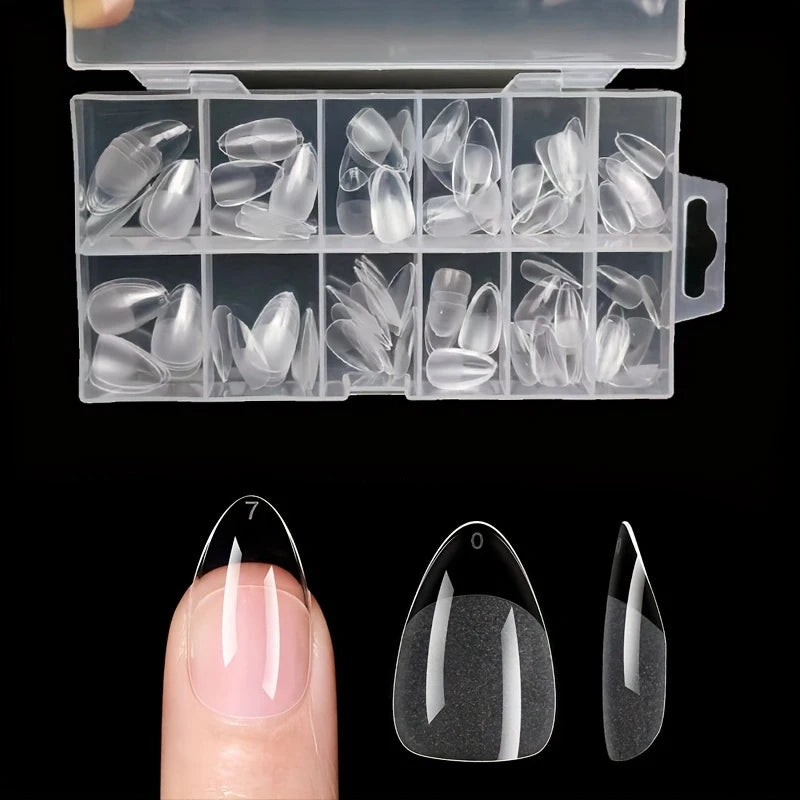 Fake Nails Long Round 120-Piece Set, Pre-Made Semi-Matte Glue Nail Tips, Suitable for Full Coverage of Acrylic Fake Nails, 12 Sizes for Home DIY Salon