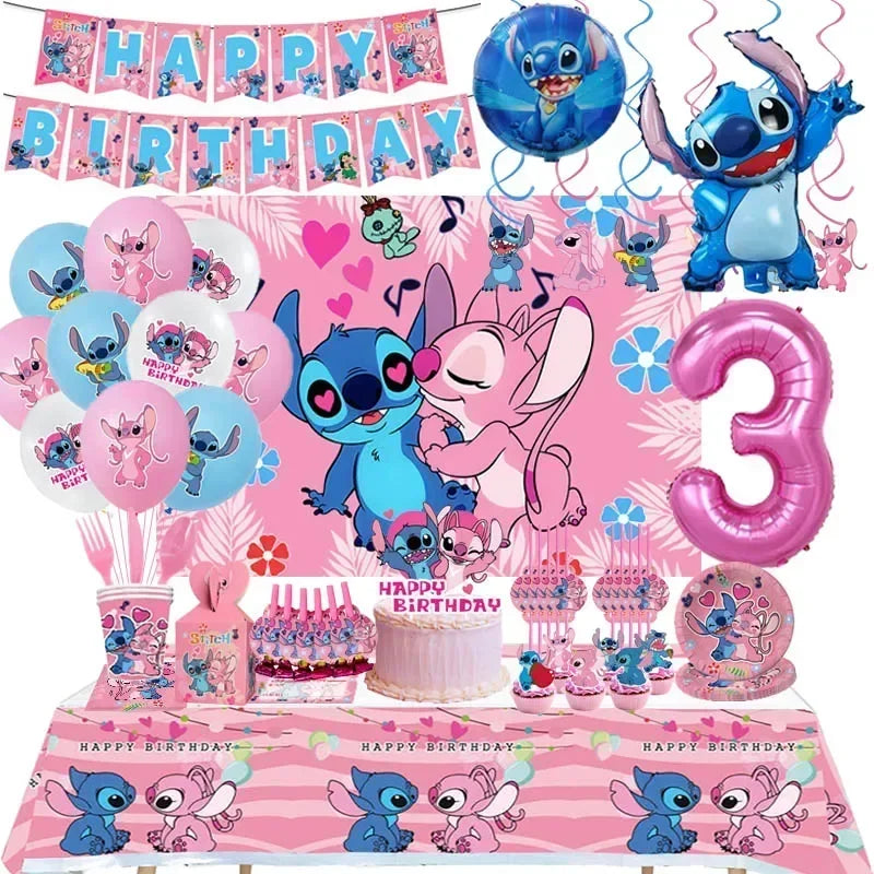 New Lilo & Stitch Birthday Party Decorations Stitch Foil Balloons Disposable Tableware Backdrop Plate Napkin Kids Party Supplies