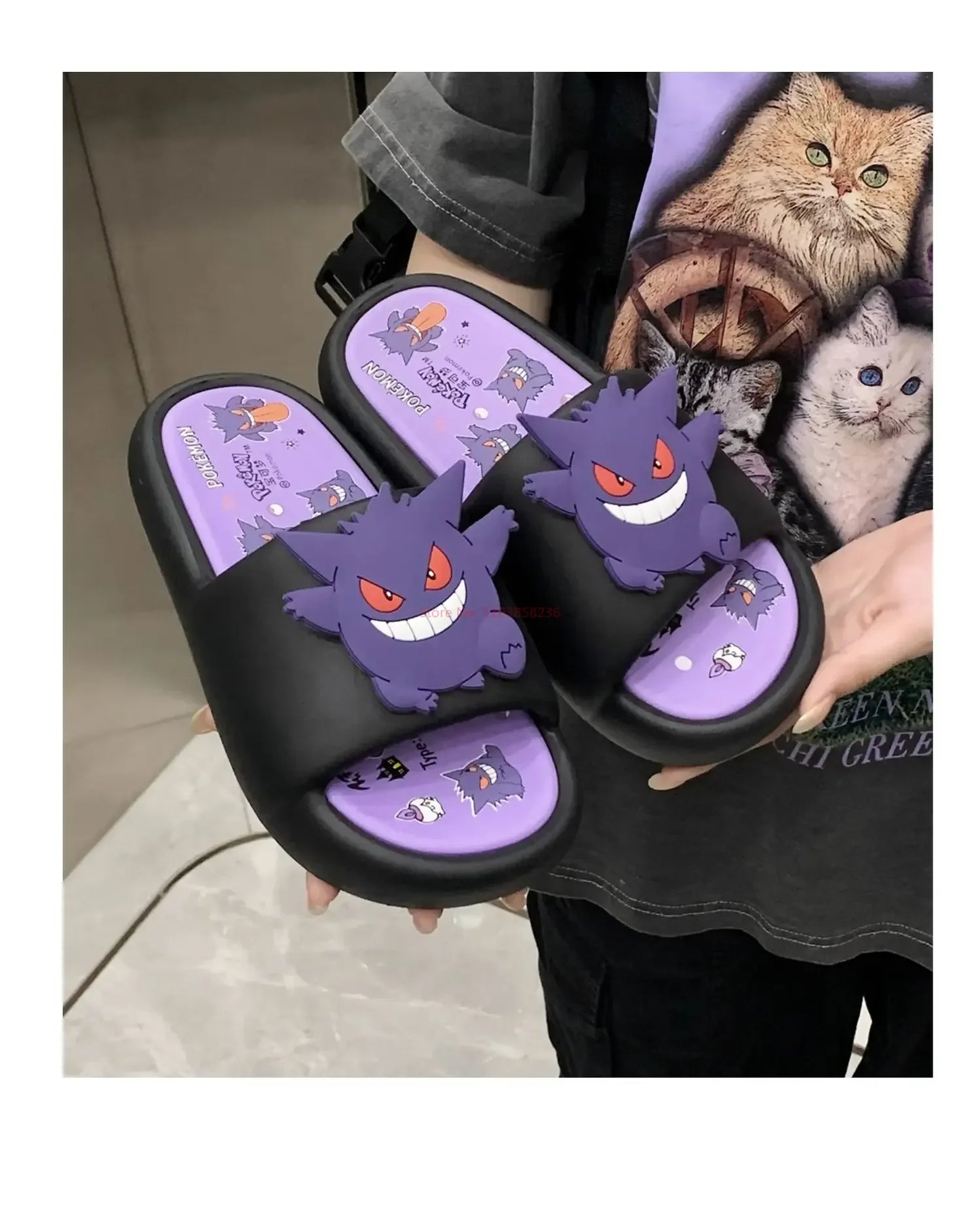 Pokemon Gengar Anime Peripheral Slippers For Men And Women Trendy And Cool Internet Infrared Anti Slip Eva Couple Slipper Gift