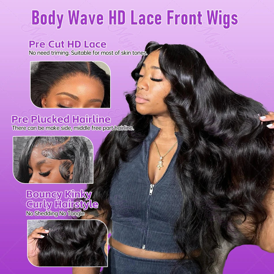 13x6 HD Transparent Body Wave Lace Frontal Human Hair Wig 30 40 Inch 13x7 Lace Front Wig 250 Density 6x6 Glueless Closure Wigs