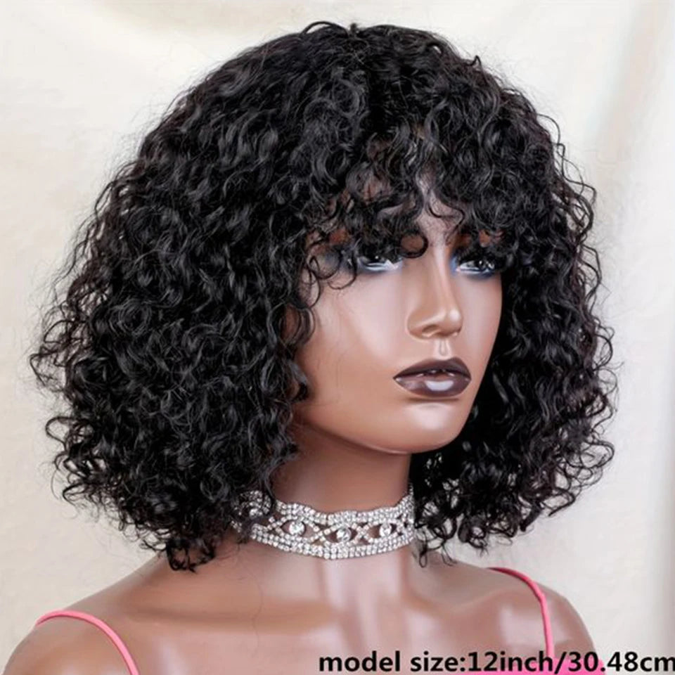 Jerry Curly Glueless Wig Highlight P4/30/27 Water Wave Short Pixie Bob Cut Human Hair Wigs With Bangs Blonde Wigs For Women