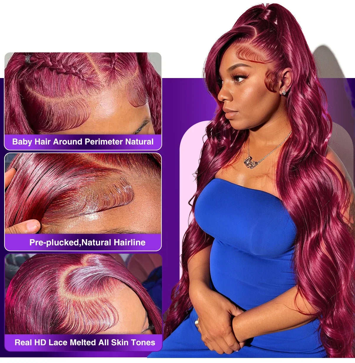 180 Density Burgundy 13x6 HD Lace Frontal Wig 99j Body Wave 13x4 Lace Front Human Hair Brazilian Human Hair 30 34 Inch