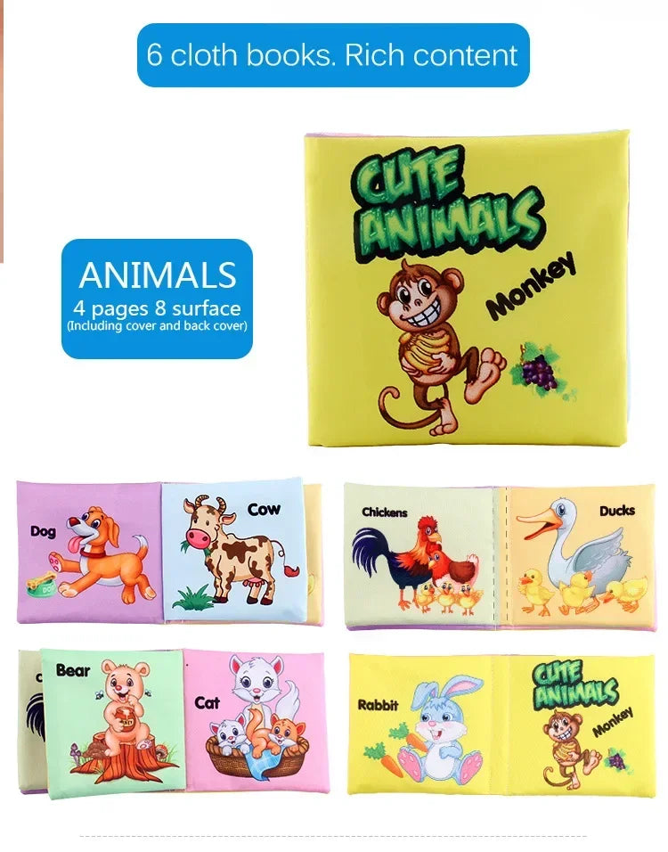 Baby Cloth Books Enlightenment Early Educational Toys Kids Fruits Animal Numbers Food Cognitive Book for Toddlers 12-72 Month