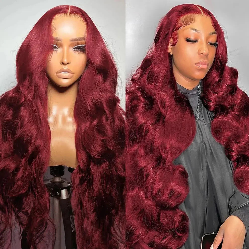 180 Density Burgundy 13x6 HD Lace Frontal Wig 99j Body Wave 13x4 Lace Front Human Hair Brazilian Human Hair 30 34 Inch