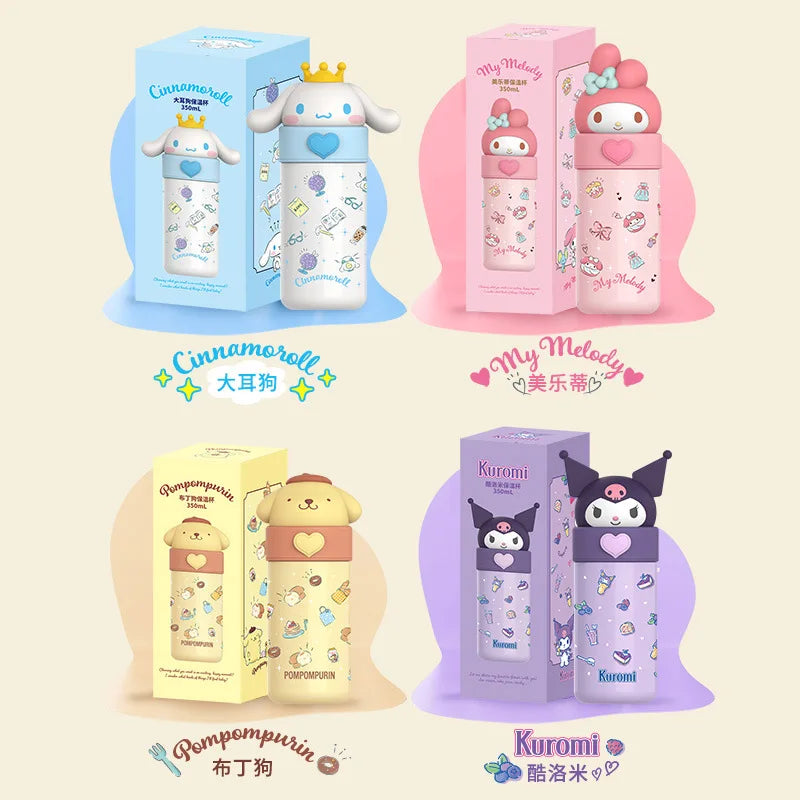 350ml Sanrio Hello Kitty Stainless Steel 316 Thermos Kawaii Kuromi Cinnamoroll Melody Kids Vacuum Flask Water Bottle Tumbler