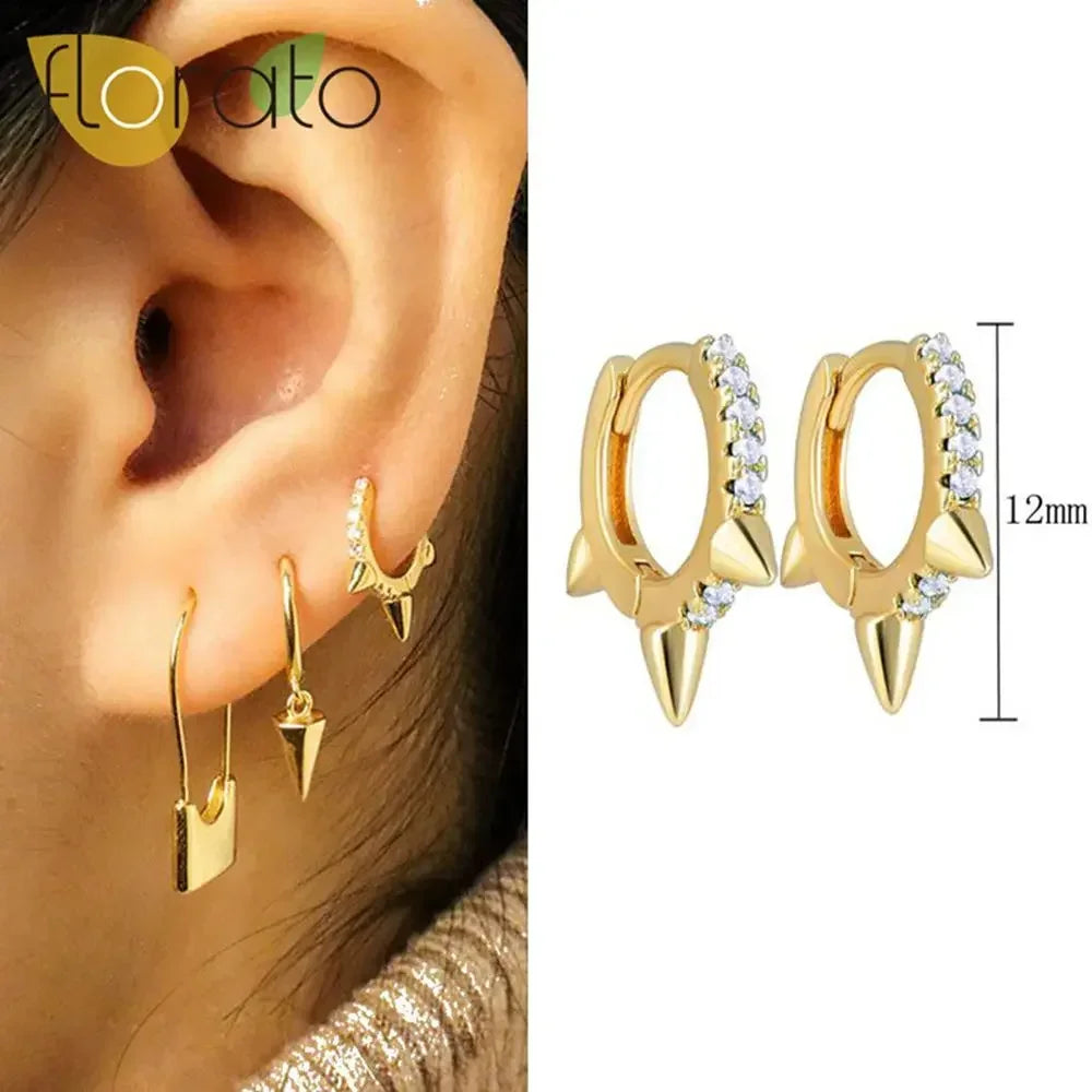 YUXINTOME 925 Sterling Silver Ear Needle Rivet Cone Buckle Piercing Huggie Hoop Earrings for Women Jewelry Accessories Earrings