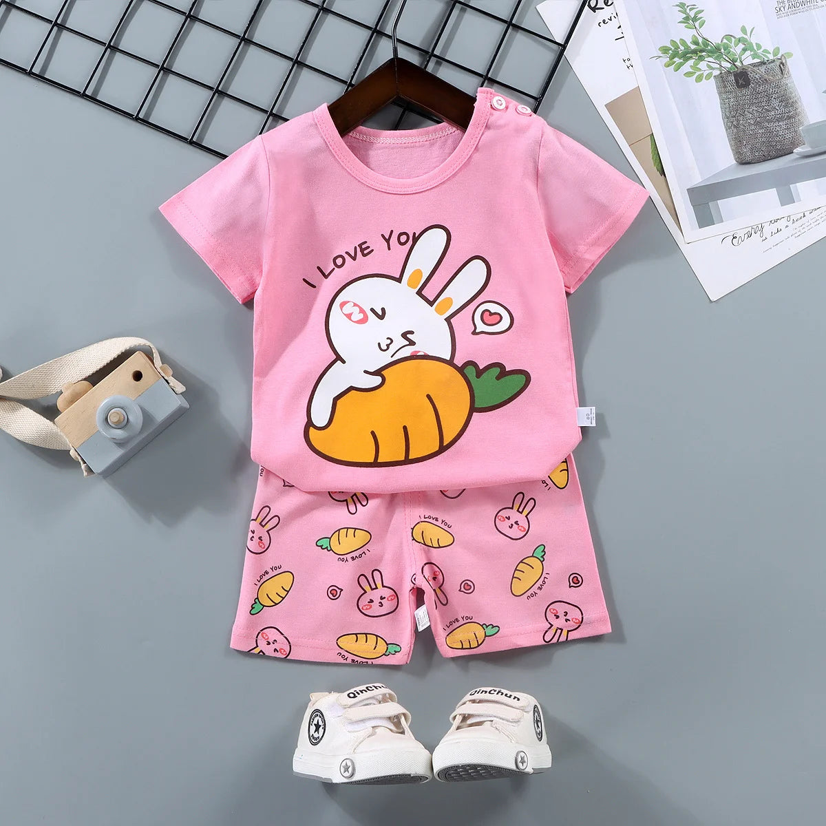 Fashion Kids Clothes Boys Girls Sets Top Shorts 2PCS 100% Cotton Soft Summer Children Baby Cloths T-shirt Shorts Toddler Suit