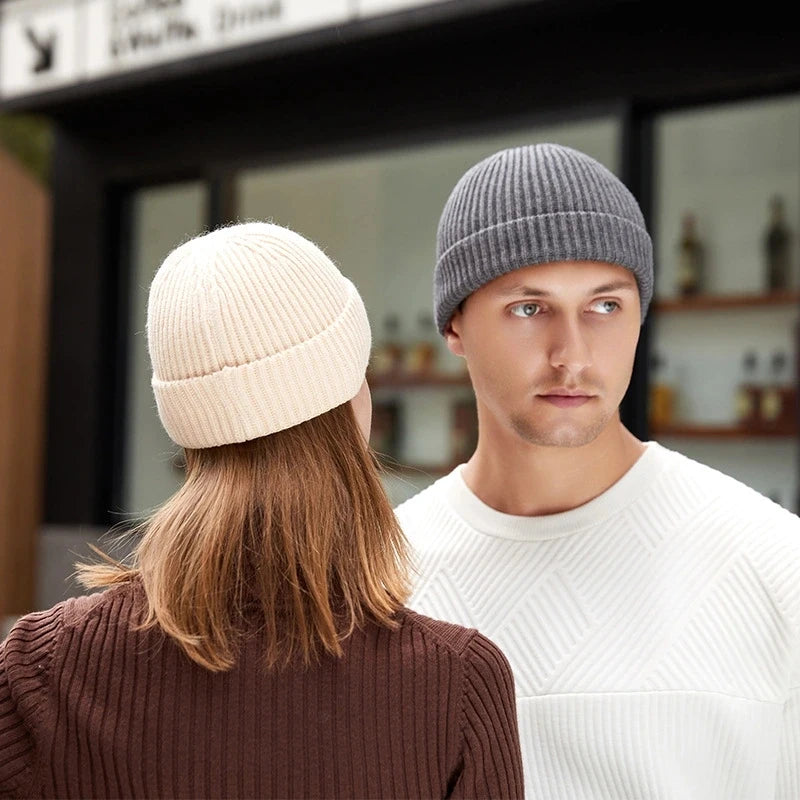 Knitted Hat for Men & Women Caps Wool Fashion Simple Warm Skullies Beanies Solid Autumn Winter Beanie Cap Trendy Style