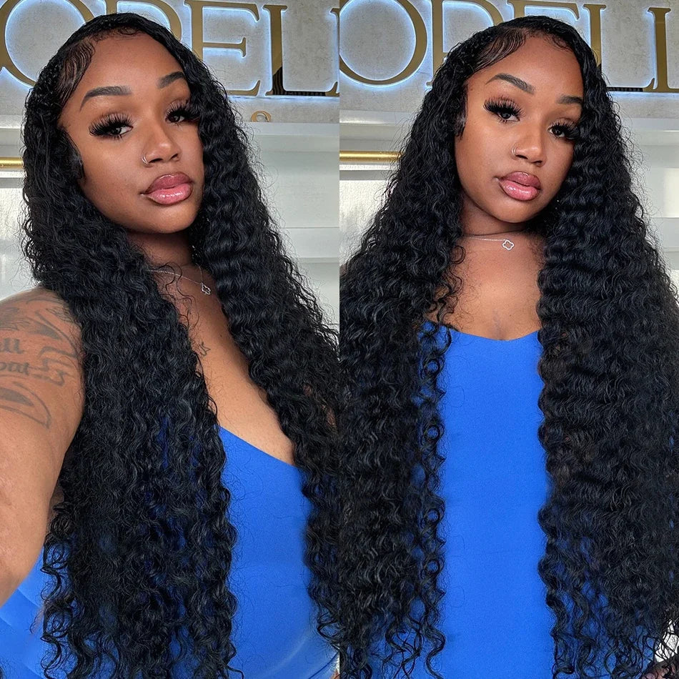 250 Density 13x6 13x7 HD Transparent Lace Frontal Wig 30 40 Inch Deep Wave 6x6 Closure Glueless Wig Human Hair 13x4 Curly Wigs