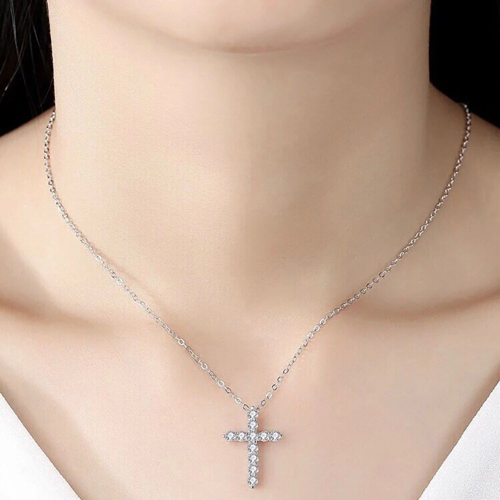 3mm 4mm 5mm Moissanite Cross Necklace GRA Certified S925 Silver Jesus Pendant Neck Chain for Women Engagement Bridal Fine Jewely