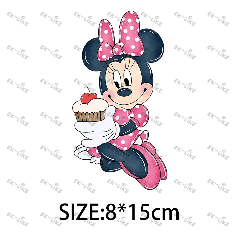 Bowknot Minnie Food Cake Pizza  Iron On Transfer Patches for Clothing DIY T-shirt Applique Decor Stickers on Fabric