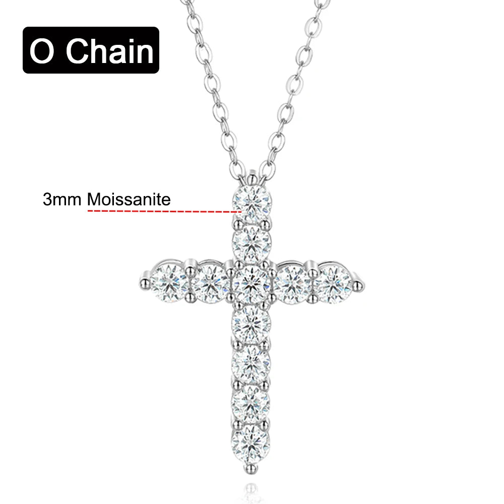 3mm 4mm 5mm Moissanite Cross Necklace GRA Certified S925 Silver Jesus Pendant Neck Chain for Women Engagement Bridal Fine Jewely