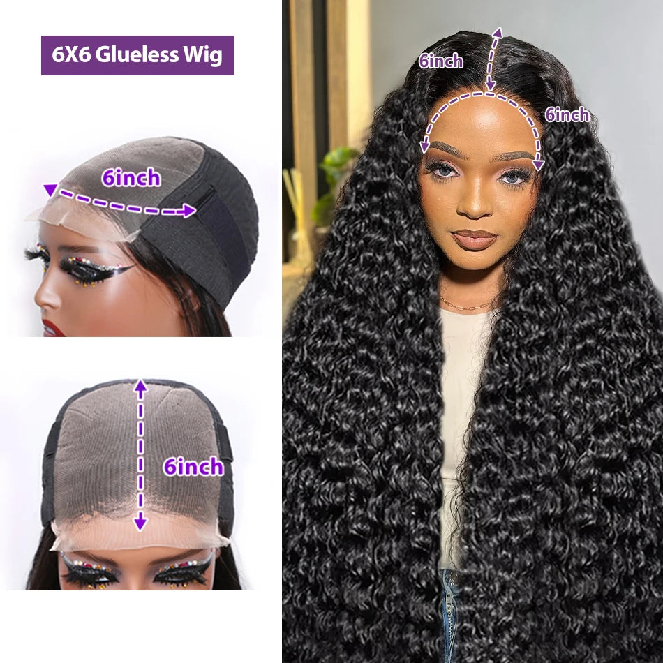 250 Density 13x6 13x7 HD Transparent Lace Frontal Wig 30 40 Inch Deep Wave 6x6 Closure Glueless Wig Human Hair 13x4 Curly Wigs