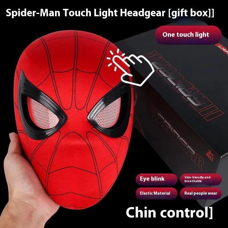 Halloween Spider Man Headset Eye Movement Touch Luminous Mask Funny Cool Role Playing Ring Remote Control Electric Blink Mask