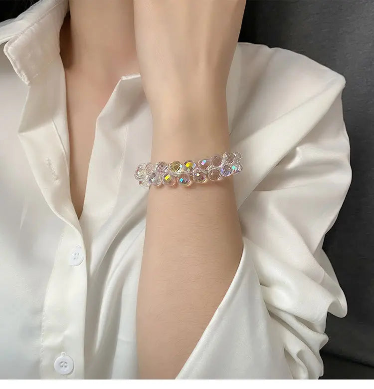 CARLIDANA New Artificial Austria Crystal Bracelet Fashion Shiny Stone Beads Elasticity Rope Strand Bracelets for Women Jewelry