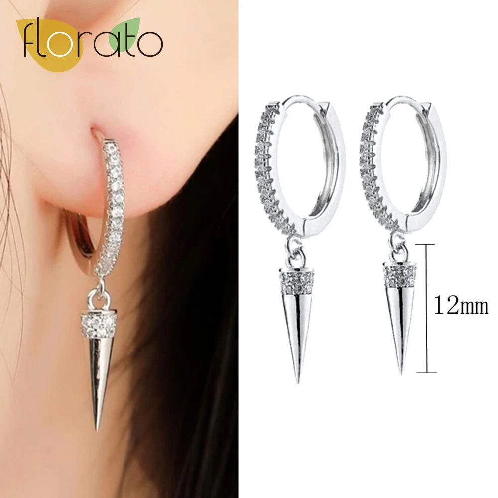 YUXINTOME 925 Sterling Silver Ear Needle Rivet Cone Buckle Piercing Huggie Hoop Earrings for Women Jewelry Accessories Earrings