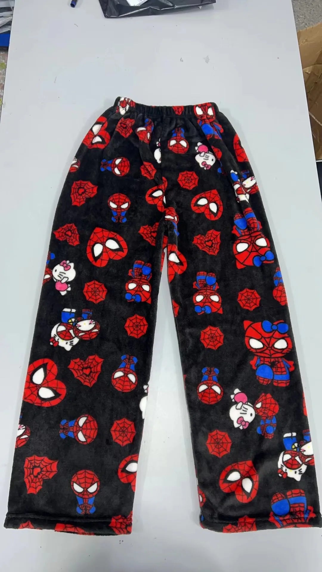 Hello Kitty Spider-man Cotton Velvet Loose Pajamas Pajamas Long Pants Women's And Men's Cartoon Sleeping Casual Wear