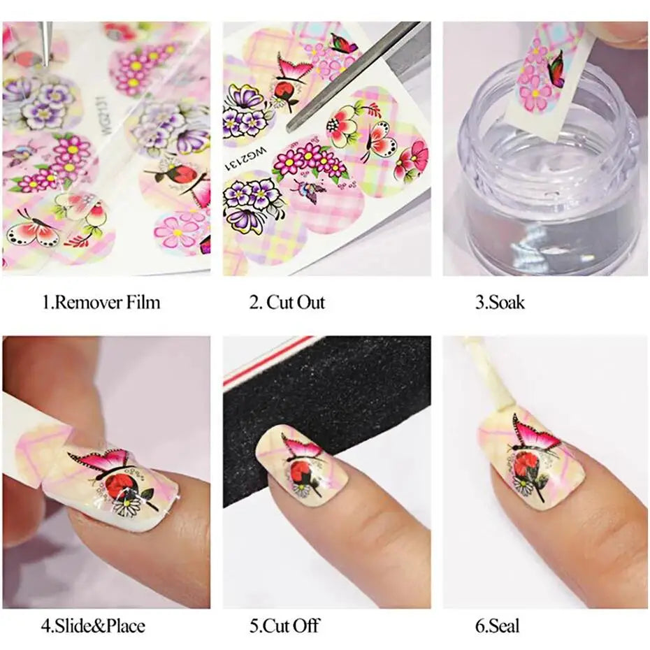 12 PCs Nail Sticker Set Spring Summer Water Decal Nail Art Ink Flowers Leaves Graffiti Slider for Nail Decoration Foils Tattoo