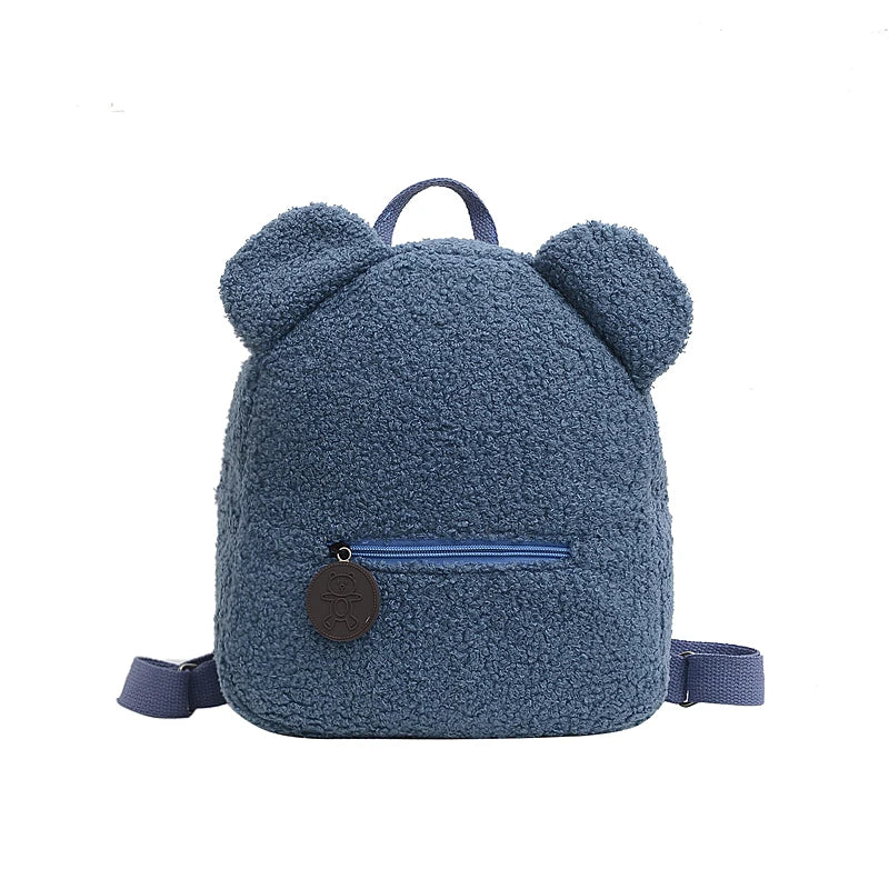 1Pcs Cute Bear Ear Fleece Small Backpack Kids Girls Casual Warm Lambswool Daypack Bag Schoolbag Rucksack for Travel Shopping