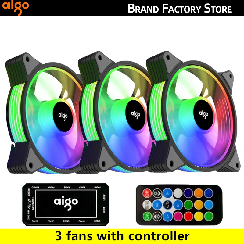 Aigo AR12 120mm pc computer Case Fan RGB Heatsink aura sync sata port 12cm Cooler argb Silent controller fan cooling ventilador