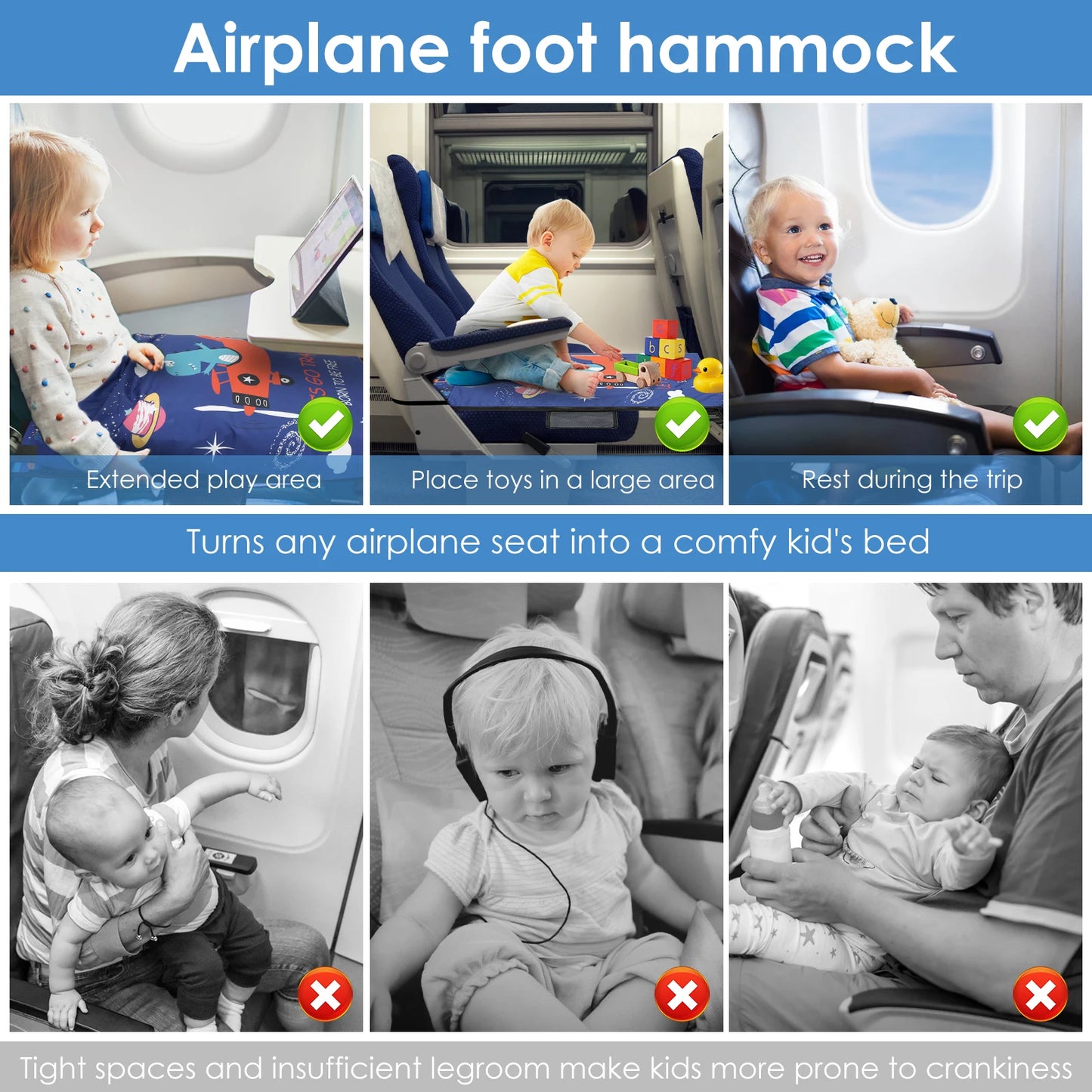 Kids Travel Airplane Bed Baby Pedals Bed Portable Travel Foot Rest Hammock Kids Bed Airplane Seat Extender Leg Rest For Kids