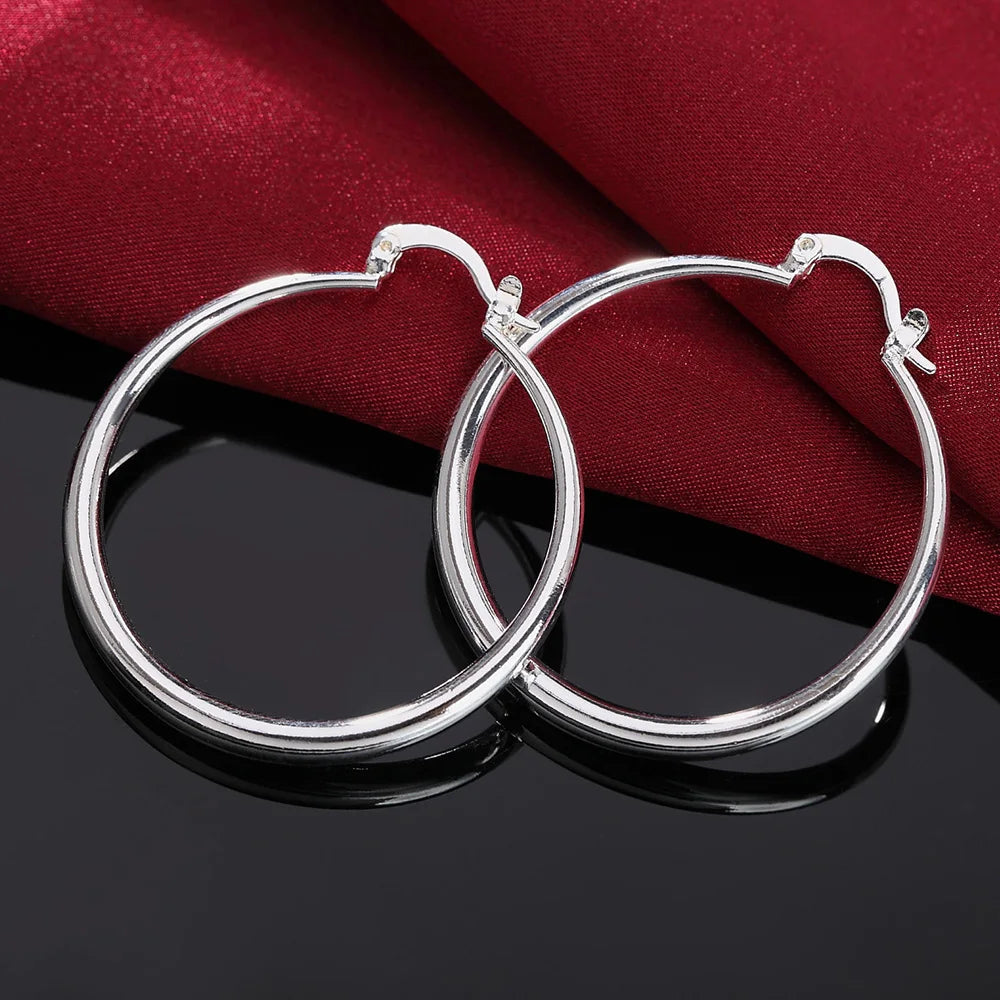 Top Quality 925 Sterling Silver Earrings Simple Round Circle Hoop Earrings For Woman Fashion Wedding Engagement Charm Jewelry