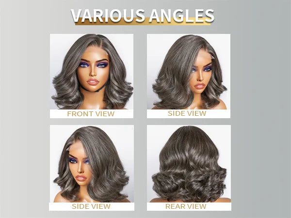 10 Inch Salt and Pepper Body Wave Short Bob Wig 5x5 Glueless Closure Wig Human Hair Wigs Lace Frontal Wig For Black Women