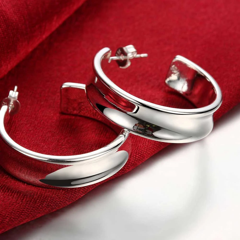 Top Quality 925 Sterling Silver Earrings Simple Round Circle Hoop Earrings For Woman Fashion Wedding Engagement Charm Jewelry