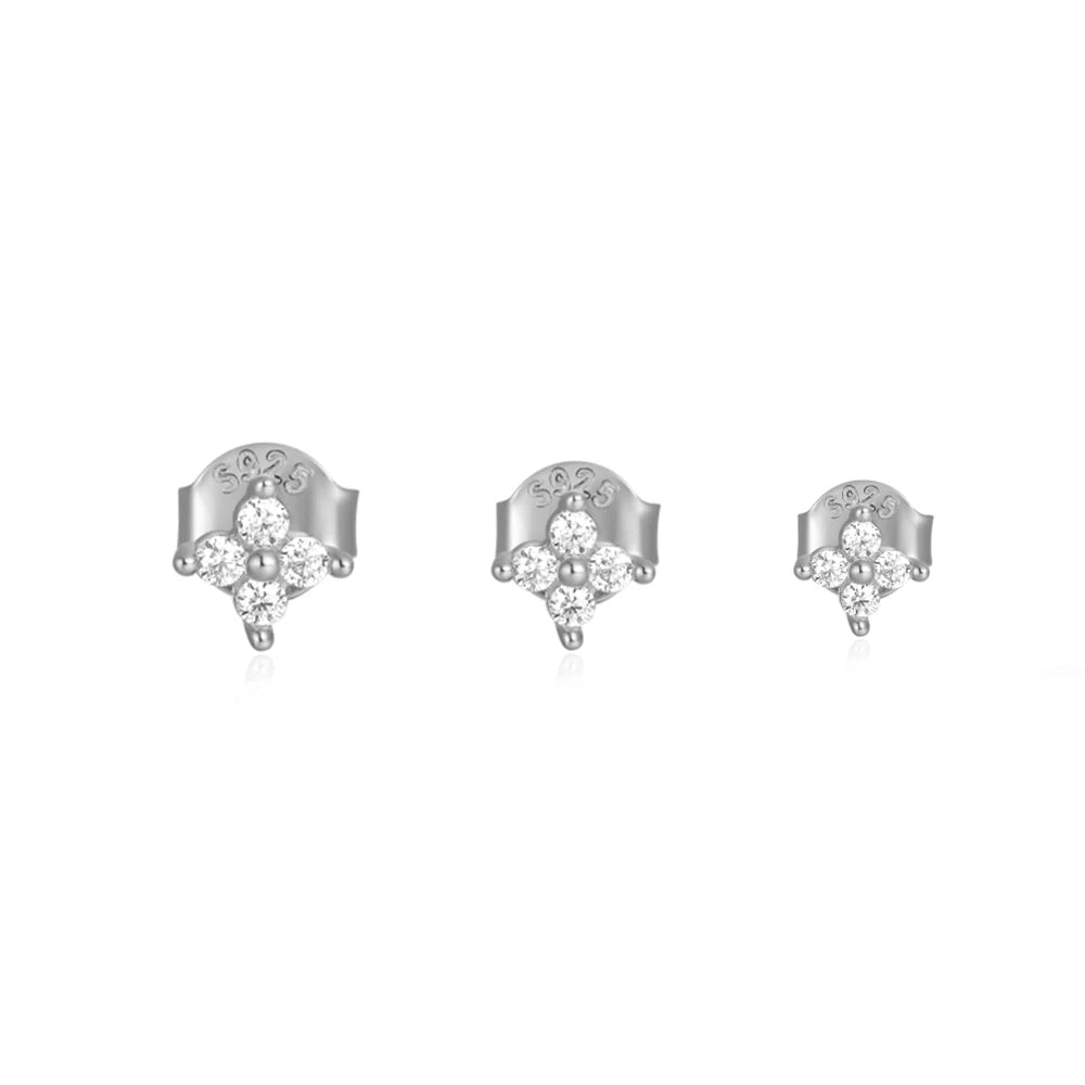 AIDE 3pieces 925 Sterling Silver Shiny Heart Zircon Earrings Set For Women Jewelry Ear Bone Piercing Ear Studs 3/4/5mm brincos