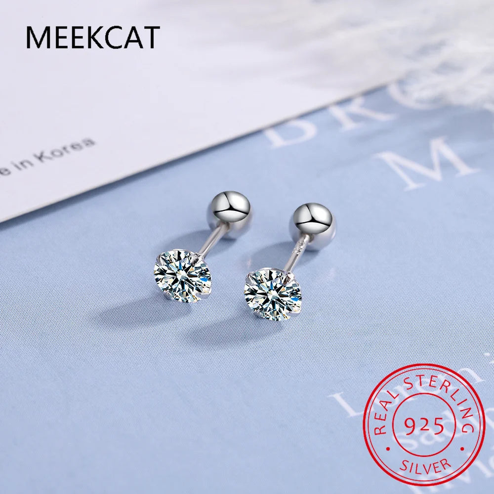 Moissanite Stud Earrings 0.4-4 ct D Color 925 Sterling Silver White Gold Plated Ear Studs for Women Men Screw Back Stud Earrings