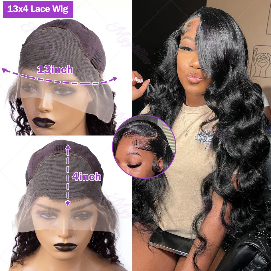 13x6 HD Transparent Body Wave Lace Frontal Human Hair Wig 30 40 Inch 13x7 Lace Front Wig 250 Density 6x6 Glueless Closure Wigs