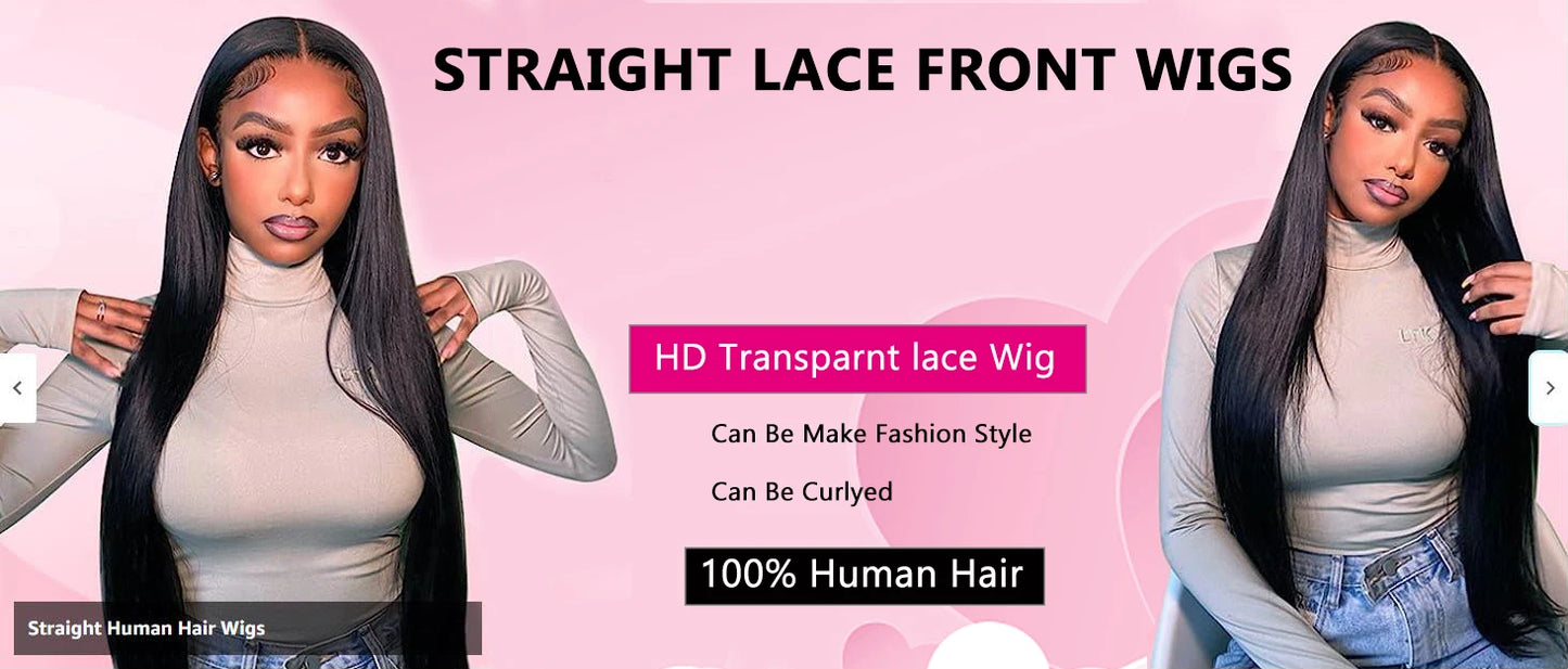 High 300 Density Straight 13x4 13x6 Hd Lace Frontal Human Hair Wig Brazilian 34 36 Inch Full Lace Front Human Hair Wigs