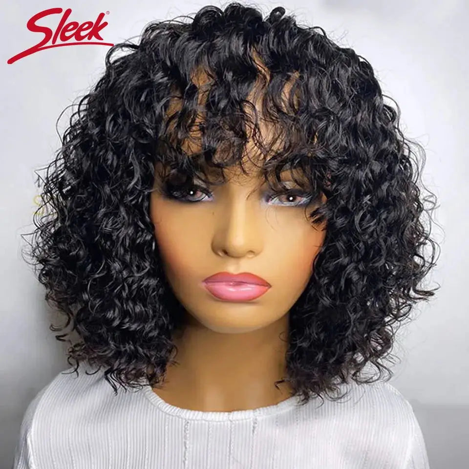 Jerry Curly Glueless Wig Highlight P4/30/27 Water Wave Short Pixie Bob Cut Human Hair Wigs With Bangs Blonde Wigs For Women