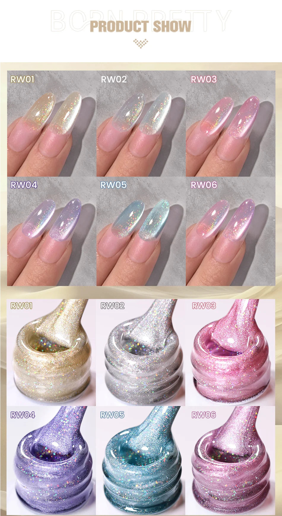 BORN PRETTY 10ml Rainbow Purple Water Light Cat Magnetic Gel Nail Polish Shining Super Sliver-light Holographics Soak Off UV Gel