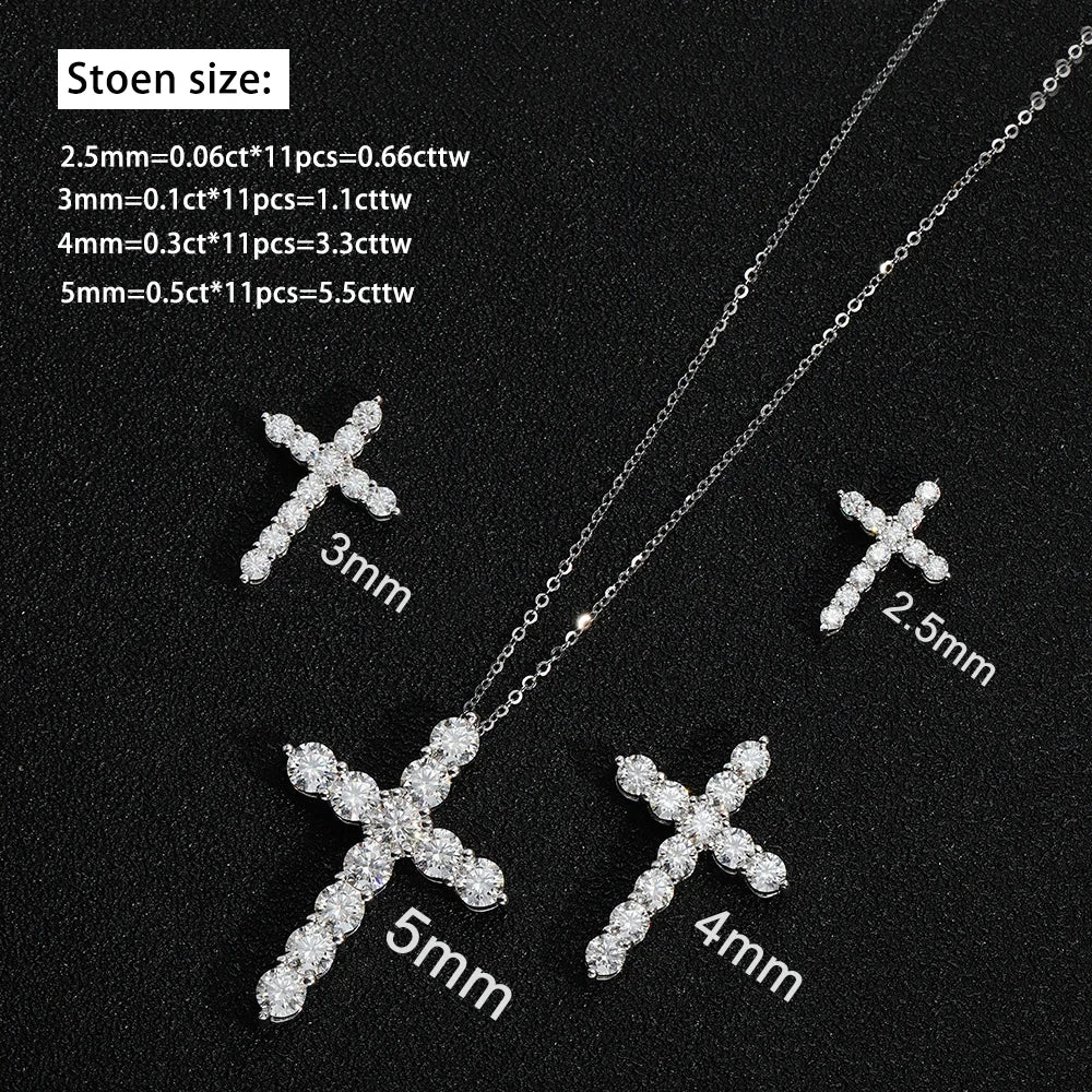 3mm 4mm 5mm Moissanite Cross Necklace GRA Certified S925 Silver Jesus Pendant Neck Chain for Women Engagement Bridal Fine Jewely