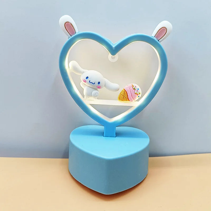 Sanrio Night Light Hello Kitty Cinnamoroll Melody Kuromi Cartoon Kids Glow Table Lamp Creative Heart Shaped Night light Gifts