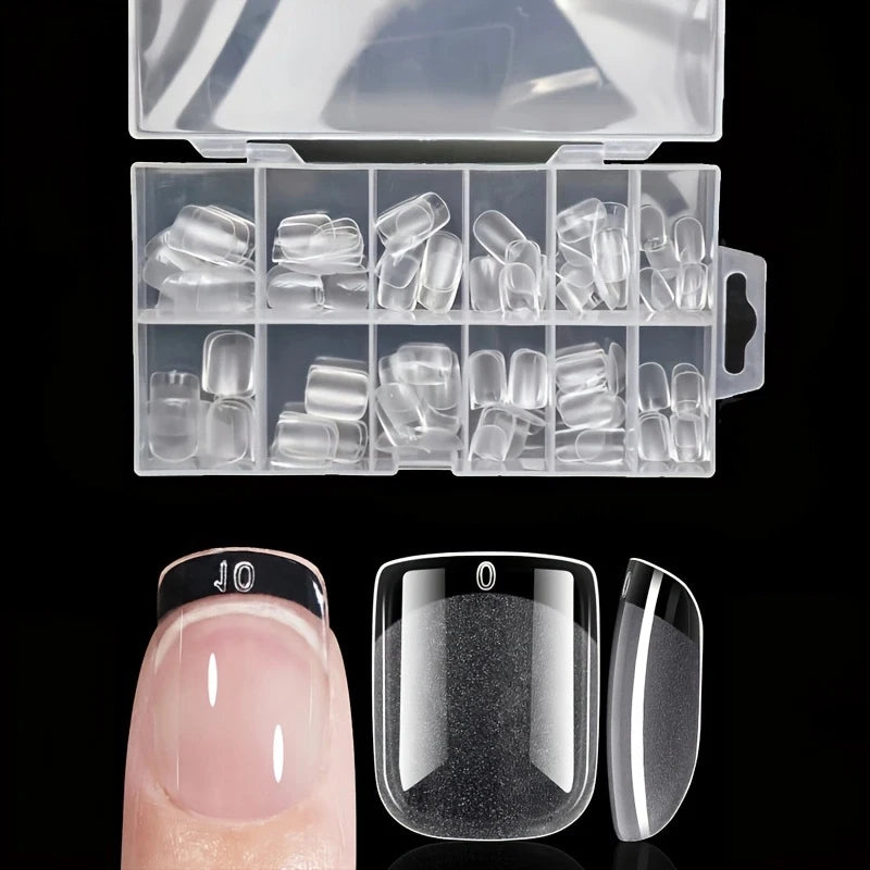 Fake Nails Long Round 120-Piece Set, Pre-Made Semi-Matte Glue Nail Tips, Suitable for Full Coverage of Acrylic Fake Nails, 12 Sizes for Home DIY Salon