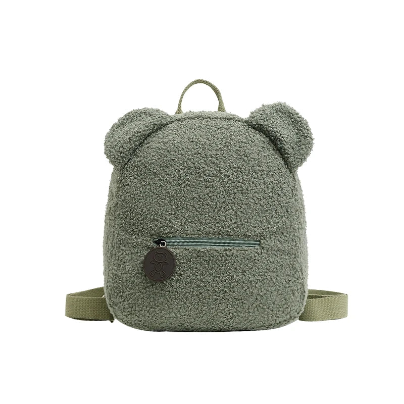 1Pcs Cute Bear Ear Fleece Small Backpack Kids Girls Casual Warm Lambswool Daypack Bag Schoolbag Rucksack for Travel Shopping