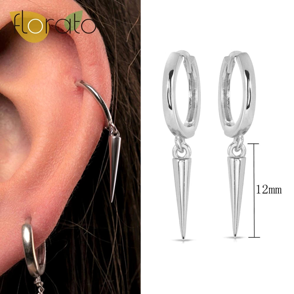 YUXINTOME 925 Sterling Silver Ear Needle Rivet Cone Buckle Piercing Huggie Hoop Earrings for Women Jewelry Accessories Earrings